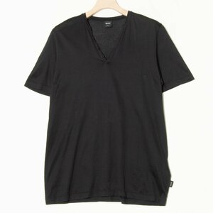 メール便◯ HUGO BOSS ヒューゴボス サイズM 半袖 ヘンリーネックTシャツ 黒/ブラック 薄手 無地 シンプル メンズ 紳士 カジュアル