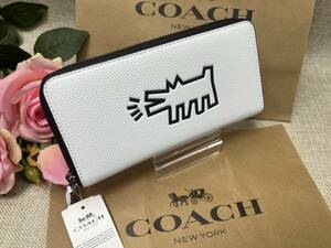 コーチ COACH 長財布 財布 アコーディオン ラウンドジップ キース ヘリング レザー ホワイト プレゼント 贈り物 ギフト 87107 A241