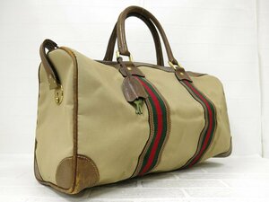 ◆GUCCI オールド グッチ◆シェリー◆ナイロン カーフ レザー 本革◆ボストン バッグ◆ベージュ系 G金具◆イタリア製◆ヴィンテージ◆A8366