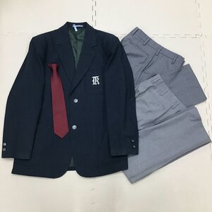 O987/T597(中古)栃木県 宇都宮市立上河内中学校 4点 /旧制服/ブレザー:8/冬夏ズボン:W67/ネクタイ/GREEN MATE/NIKKE/濃緑/グレー/卒業生品