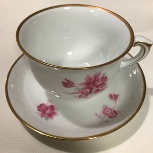 未使用！大倉陶園 カフェオレ カップ&ソーサー 花柄手描き 金彩 1980年代作品 口径約11cm大型カップ 劇レア!