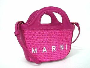 ■新品同様■ MARNI マルニ トロピカリア マイクロ ラフィア×レザー 2WAY かごバッグ ハンドバッグ ショルダー ピンク系 AX0131