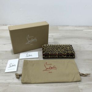 クリスチャンルブタン CHRISTIAN LOUBOUTIN 長財布 1165077 マカロン エナメル ベージュ×ダークブラウン スタッズ レオパード[C5675]