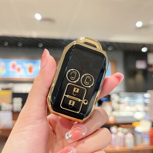 スズキSUZUKI スマートキーケース TPU キーカバー ハスラー スペーシア ワゴン ソリオ ブラック×ゴールド