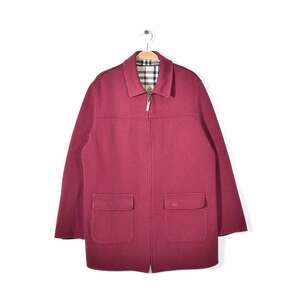 【送料無料】バーバリー コートJKT ウールジャケット バーガンディー ノバチェック BURBERRY LONDON サイズL相当 古着 @DZ0436