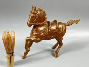 【福蔵】置物 馬 金属製 真鍮製？銅製？ オブジェ 干支 高18cm