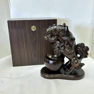 【中古】中国美術 獅子像 香炉 幅(約)24cm×奥行(約)11cm×高さ(約)29cm 元箱入り 長期保管品◆M0867