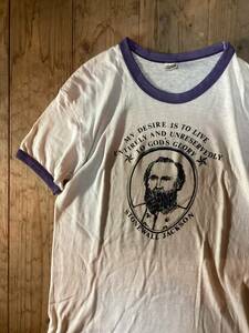 70年代ビンテージ★Hanes ヘインズ StoneWall Jackson プリントリンガーTシャツ トリムTシャツ ヴィンテージ 軍物 ミリタリー 南北戦争