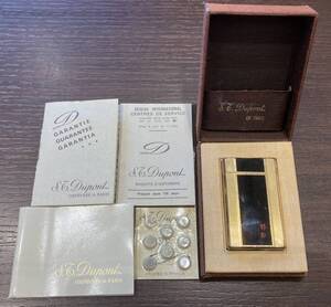 #15012 S.T Dupont デュポン 都彭 ライター ガス ローラー 黒×金カラー 箱 冊子 喫煙具 火花確認