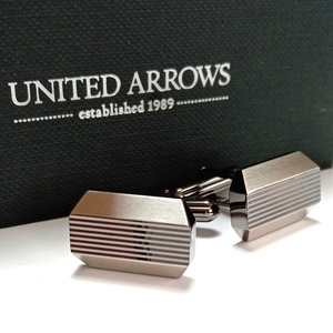 【uac17】UNITED ARROWSユナイ　テッドアローズ 　カフス　カフリンクス　ガンメタ　黒　オクタゴン　センターストライプ　新品