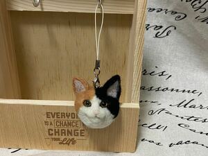 Ryan☆ハンドメイド☆羊毛フェルト☆バッグチャーム☆三毛猫☆ねこ☆ハンドメイド☆cat☆ストラップ