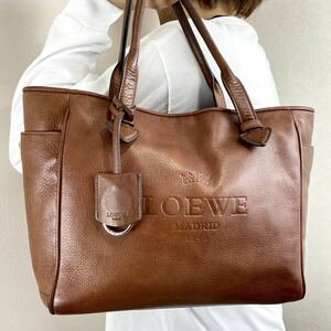 1円【最高級!!!溢れる風合】LOEWE ロエベ トートバッグ ヘリテージ 本革 エンボス ロゴ メンズ ビジネス クロシェット A4収納 ブラウン 