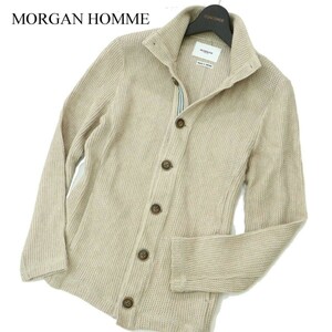 MORGAN HOMME モルガン オム 通年 スタンドカラー★ コットン ニット ジャケット Sz.S　メンズ 日本製　A2T13870_C#O