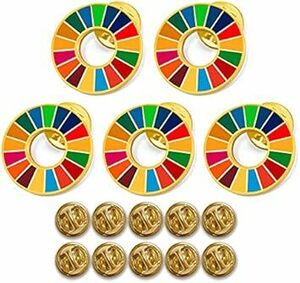 【国連本部公式最新仕様/インボイス制度対応】SDGs バッジ 直径20mm小さめ 金色七宝焼 【5個】 sdgsバッチ ピンバッチ