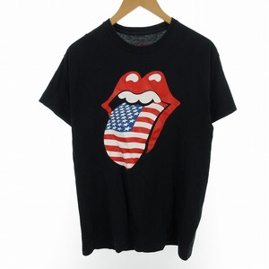 ジップコード ZIPCODE Tシャツ カットソー プリント ローリングストーンズ ROLLING STONES M 黒 ブラック /MM メンズ