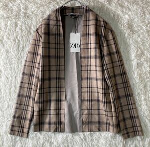 【アパレル】☆未使用品☆ ZARA ザラ ノーカラー テーラードジャケット カーディガン XS メンズ レディース 人気 おしゃれ 古着 チェック