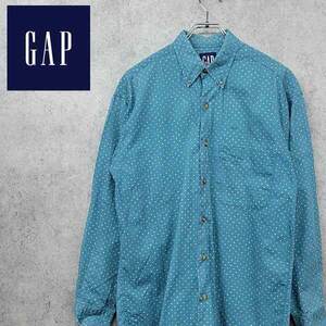 90s オールドギャップ OLD GAP ドッド柄 ボタンシャツ グリーン 古着