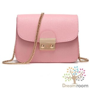 Happycolor レザークラッチバッグ BAG 【ピンク】革 ハンドバッグ ショルダー チェーン 海外セレブ K-069-6