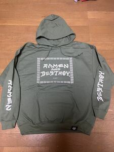 【新品size L】RAMEN & DESTROY 旧タイプ HOODIE オリーブ ラーメン&デストロイ スウェット プルオーバー パーカー BLUCO UNCROWD