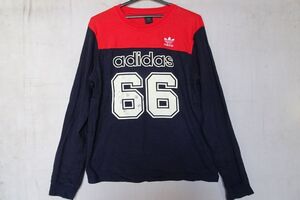 adidas/アディダス/長袖Tシャツ/ロンT/肩ヨーク赤切替/ナンバープリント/三つ葉ロゴししゅう/紺/ネイビー/2XOサイズ(9/12R)