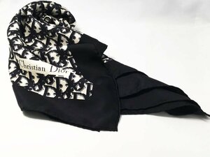 Christian Dior クリスチャンディオール スカーフ トロッター モノグラム 大判スカーフ シルク 約77cm×78cm ヴィンテージ ブラック系