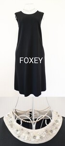 ☆【即決送料無料】FOXEYフォクシー42316ビジュー襟ニットドレスガーランドワンピース38☆