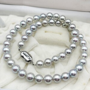 【真多麻級のテリ!!】アコヤ あこや ナチュラル ブルー パール ネックレス 8mm〜8.5mm 44cm SILVER 41.6g 本真珠 pearl jewelry necklace