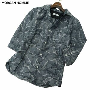 MORGAN HOMME モルガン オム 春夏 ジャガード 花柄 フラワー 総柄★ 7分袖 スリム シャツ Sz.M　メンズ　A4T08654_7#A