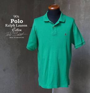 90s シンガポール製 ポロ Polo ラルフローレン Ralph Lauren 緑 グリーン 赤ポニー 半袖 ポロシャツ L polo 92 93