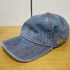 NEW ERA デニムキャップ 刺繍ロゴ レザー使い 本革 浅めデザイン