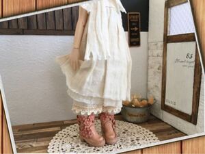 ＊革＊お花飾り＊ガーリー＊ブーツ靴＊ナチュラル&フレンチローズ＊栃木レザー＊Outfit＊Doll Shoes＊＊ブライス/ピュアニーモS＊＊