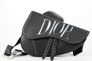 【新品同様・未使用】Christian Dior ディオール ロゴプリント サドルバッグ カーフレザー ブラック【KM97】