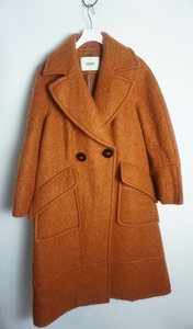 美品 正規 15AW FENDI フェンディ FF8062 SHAGGY MOHAIR COAT シャギー モヘア　コート オーバーサイズ オレンジ40 アーカイブ 本物1128O▲