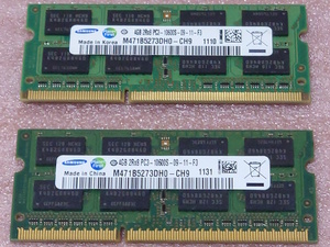 ＃Samsung M471B5273DH0-CH9 2枚セット *PC3-10600S/DDR3-1333 204Pin DDR3 S.O.DIMM 8GB(4GB x2) 動作品