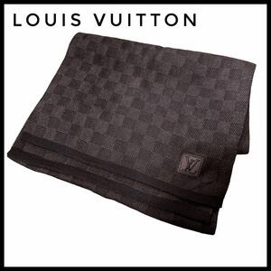 LOUIS VUITTON ルイヴィトン　LV マフラー　ブラウン　茶色　ダミエ　ウール100％　冬　防寒　イタリア製　男女兼用 ユニセックス