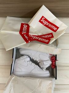 ショッパー等付き　27.5cm 国内正規 Supreme Nike Air Force 1 Mid White ショッパーとステッカー付き　27.5cm FZ8784-100