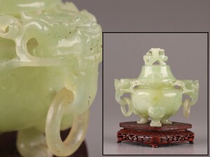 中国古玩 唐物 緑砡石 翡翠 置物 遊環 香炉 時代物 極上品 初だし品 C7785