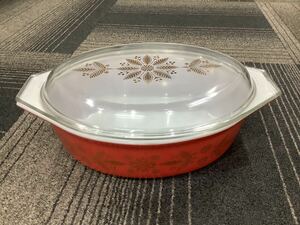 昭和レトロ PYREX パイレックス 両手鍋 調理器具 蓋付 花柄 【B239】