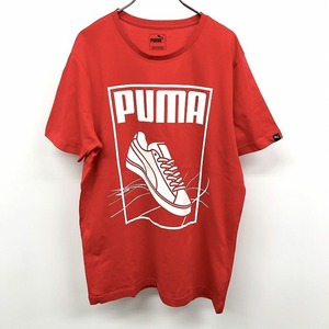 【新品】PUMA プーマ L メンズ Tシャツ カットソー ビッグプリント ロゴ スニーカーとトラックのデザイン 丸首 半袖 綿100% レッド系 赤系