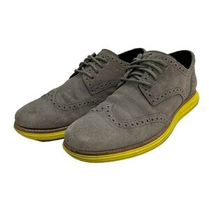 E373 COLE HAAN コールハーン メンズ ビジネスシューズ ウイングチップ 8M 約 26cm グレー イエロー スエード