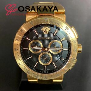 中古美品 VERSACE ヴェルサーチ ミスティック スポーツ クロノグラフ VFG190016 SS GP メデューサ メンズ 黒文字盤 ゴールド クォーツ