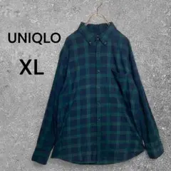 ユニクロUNIQLO XL グリーン系チェック メンズ ボタンダウンシャツ