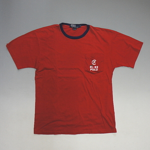 【POLO RALPH LAUREN】希少米国製 90s当時物 旧青タグ CPRL92胸ロゴ ポケT リンガーT 赤 Sサイズ MADE IN USA【ポロ ラルフローレン】