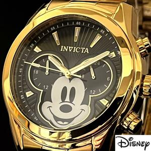 【Disney】ディズニー/INVICTA/ミッキーマウス/メンズ腕時計/男性用/プレゼントに/Mickey/ゴールド色/激レア/インビクタ/クオーツ/お洒落
