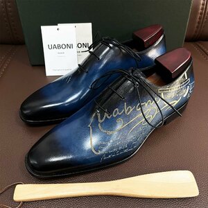 上級 EU製 定価28万 特注限定品◆UABONI*ビジネスシューズ*ユアボニ◆高級 ハンドメイド 手作り 手染 本革 レザー フォーマル 紳士 25㎝