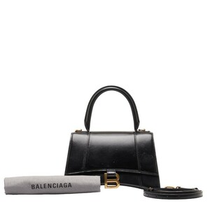 バレンシアガ アワーグラススモール ハンドバッグ ショルダーバッグ 2WAY 593546 ブラック ゴールド レザー BALENCIAGA 【中古】