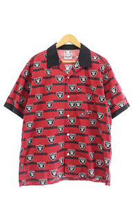 シュプリーム SUPREME 19SS ×NFL RAIDERS レイダース 47 S/S Shirt 総柄 オープンカラー 半袖 シャツ M 赤 レッド ☆AA★ 230721/103 メン