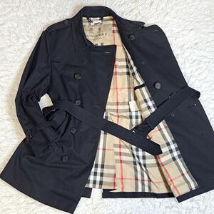 【超希少!!56サイズ】 BURBERRY バーバリー メンズ チェルシーショートコート メガチェック ノバチェック ベルト ビジネス トレンチ 黒