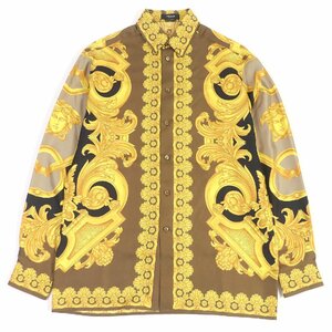 極美品□VERSACE ヴェルサーチ 2022年製 1003941 シルク HERITAGE FIT メデューサ バロック 長袖シャツ ブラウン 46 イタリア製 正規品