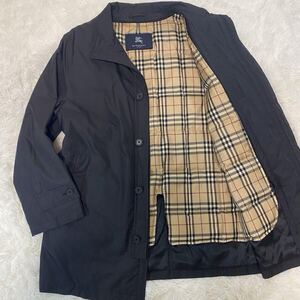 【極美品 L】バーバリーロンドン ステンカラーコート ジャケット ノバチェック BURBERRY LONDON ダウンライナー付き アウター ブルゾン 黒